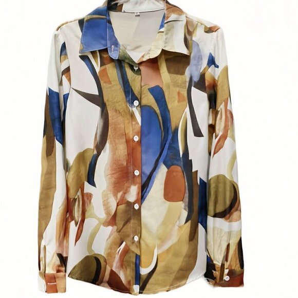 Orange Casual Women's Fashion Single-Breasted Long Sleeve Shirt - Picture 3 of 4